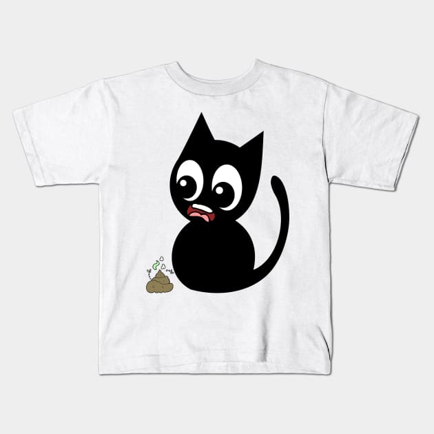 Funny black cat smells poo poo Kids T-Shirt by Pet Station